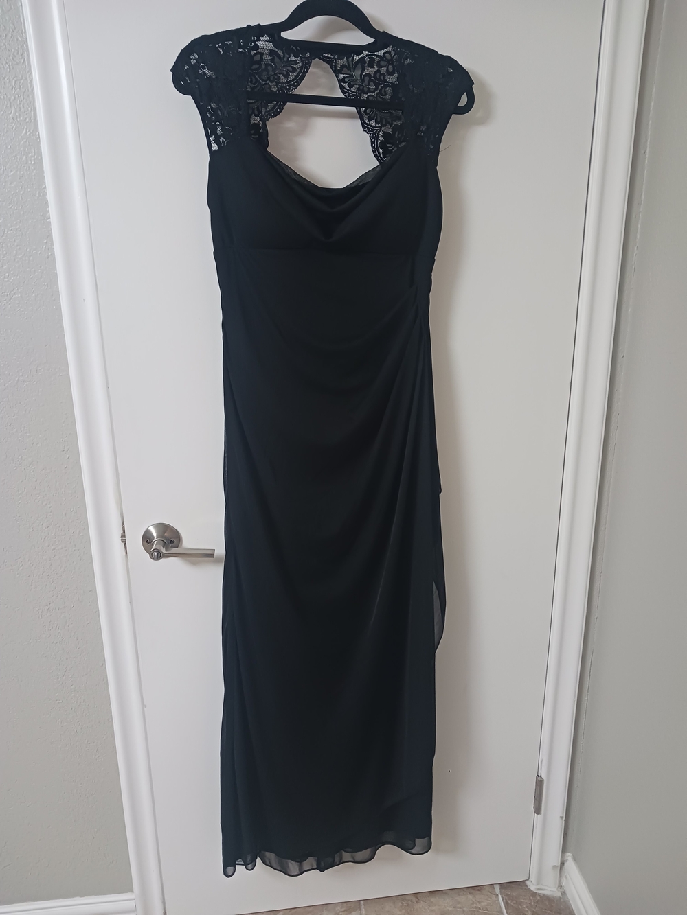 Xscape Black Lace-Back Maxi Dress Size12